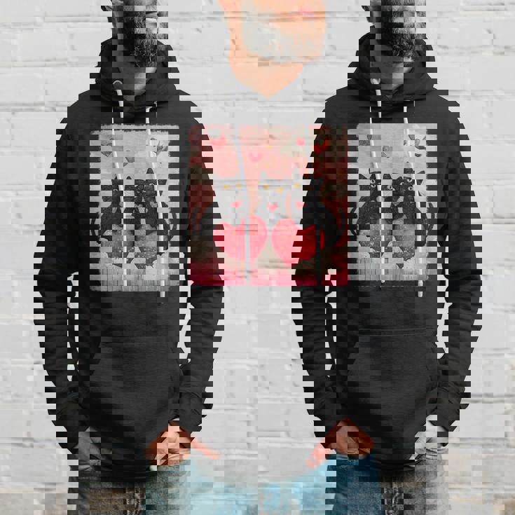 ハートのある黒猫 バレンタインデー アートペインティング パーカー 彼への贈り物