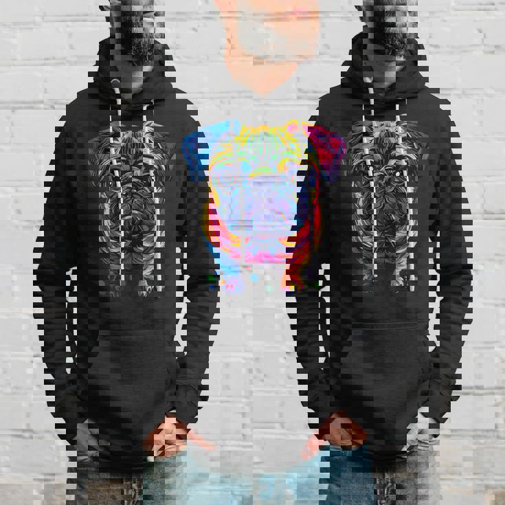 パグ犬 カラフルカラー ポップアート レインボー カーリン キュート パグ パーカー 彼への贈り物