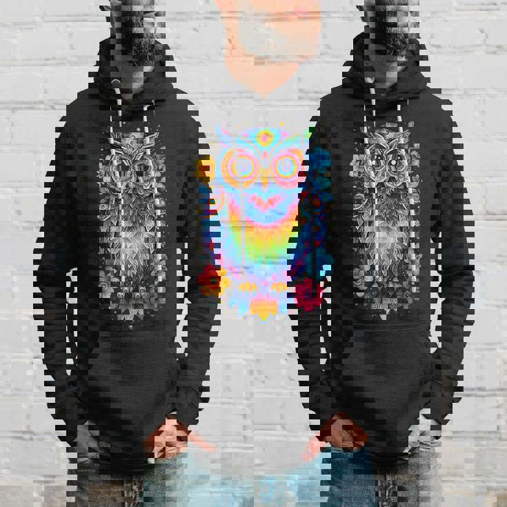 フクロウと花 カラフルなアートワーク フクロウの恋人 パーカー 彼への贈り物