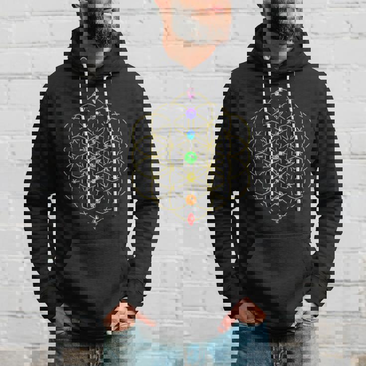 フラワー・オブ・ライフ、チャクラ、神聖幾何学、精神性、ヨガ パーカー 彼への贈り物