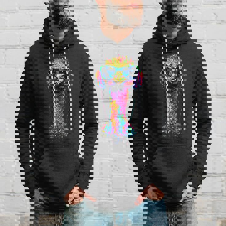 ヘッドフォン付きダチョウの鳥 カラフルなエミュー音楽djブーケ パーカー 彼への贈り物