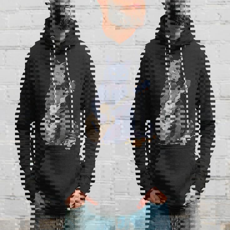 ミュージシャン ロシアンブルー猫 ギタリスト 猫とギター パーカー 彼への贈り物