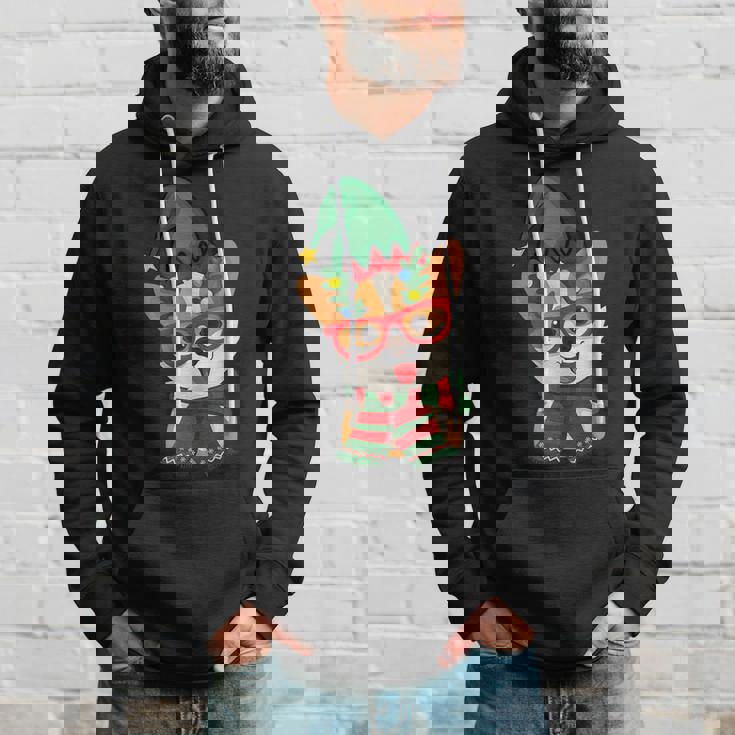 メリークリスマス かわいいオタクウェールズコーギー エルフの帽子とスカーフ付き パーカー 彼への贈り物