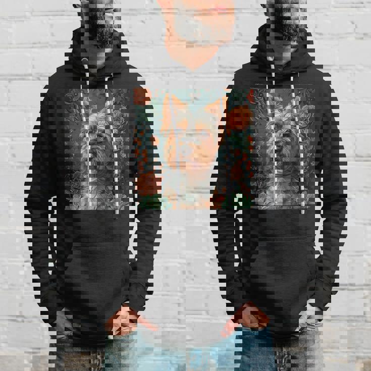 ヨークシャーテリア、ボーホースタイルのグラフィックの周りに多肉植物が描かれています。 パーカー 彼への贈り物