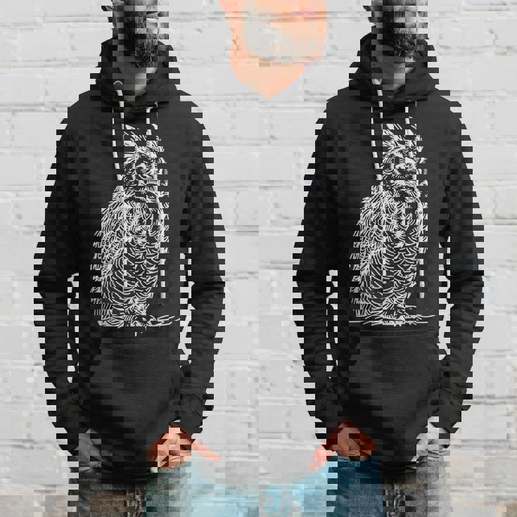 ラインアート 鳥・鳥類学者 オオツノフクロウ パーカー 彼への贈り物