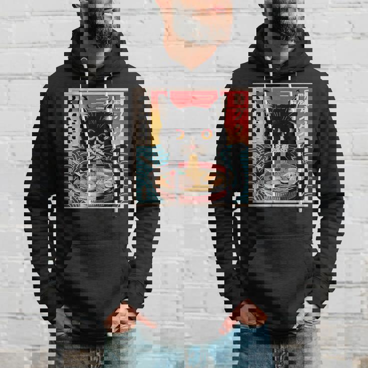 ラーメンと黒猫 和風ビンテージ パーカー 彼への贈り物