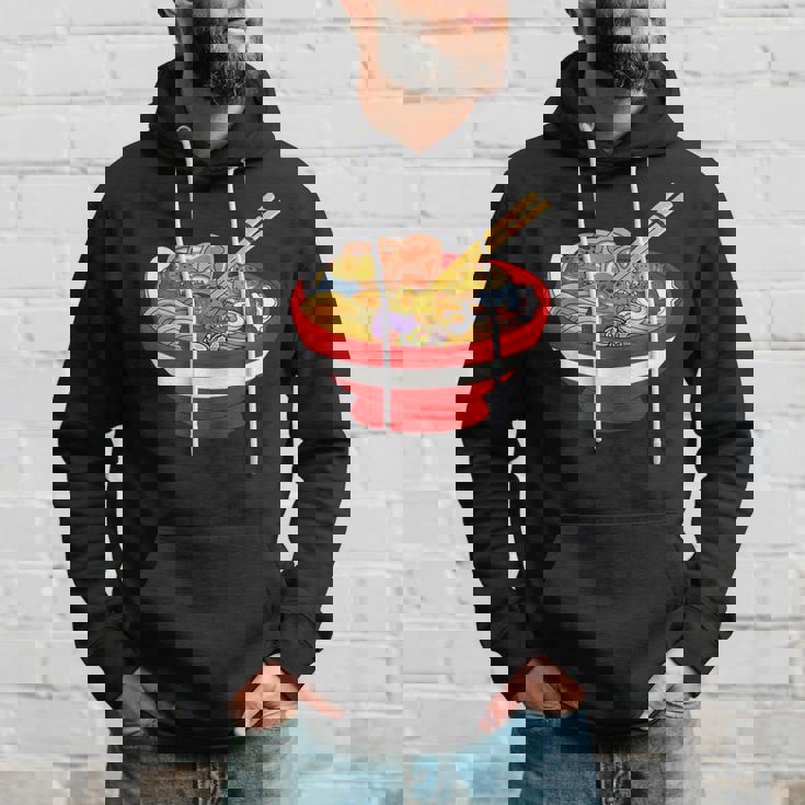 ラーメンを食べる三匹のかわいいカエルのお揃い アニメ恋人 食通 パーカー 彼への贈り物