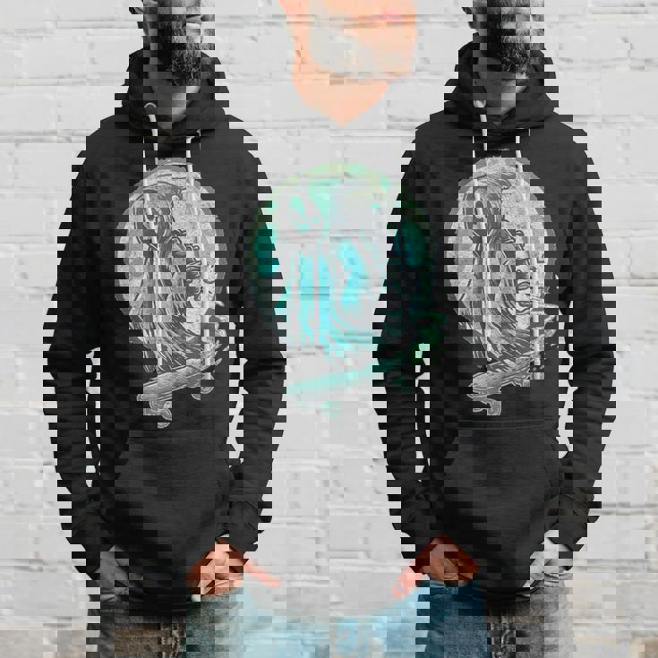 レトロ スケーター オバケ スカル スケートボード ハロウィン 不気味 スケルトン 骸骨 面白い ギフト ストリート パーカー 彼への贈り物