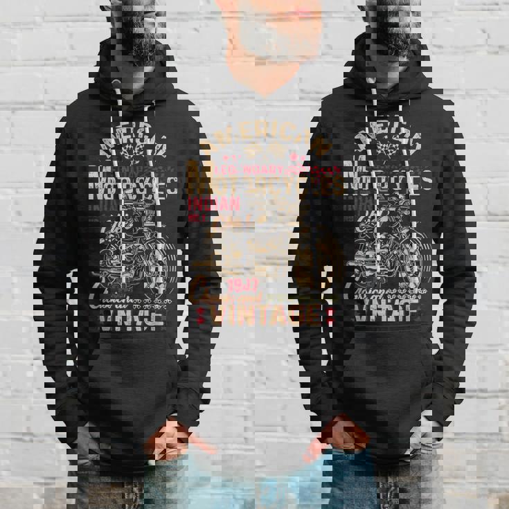 レトロ ヴィンテージ アメリカン オートバイ インディアン オールドバイカー 面白い パーカー 彼への贈り物