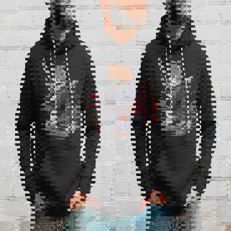 レトロな日本の侍猫グラフィック 猫愛好家 パーカー 彼への贈り物