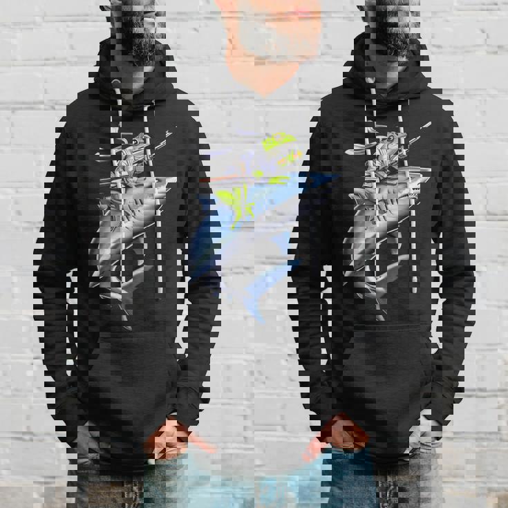 侍ニンジャカエルがサメに乗る日本の戦士面白い パーカー 彼への贈り物