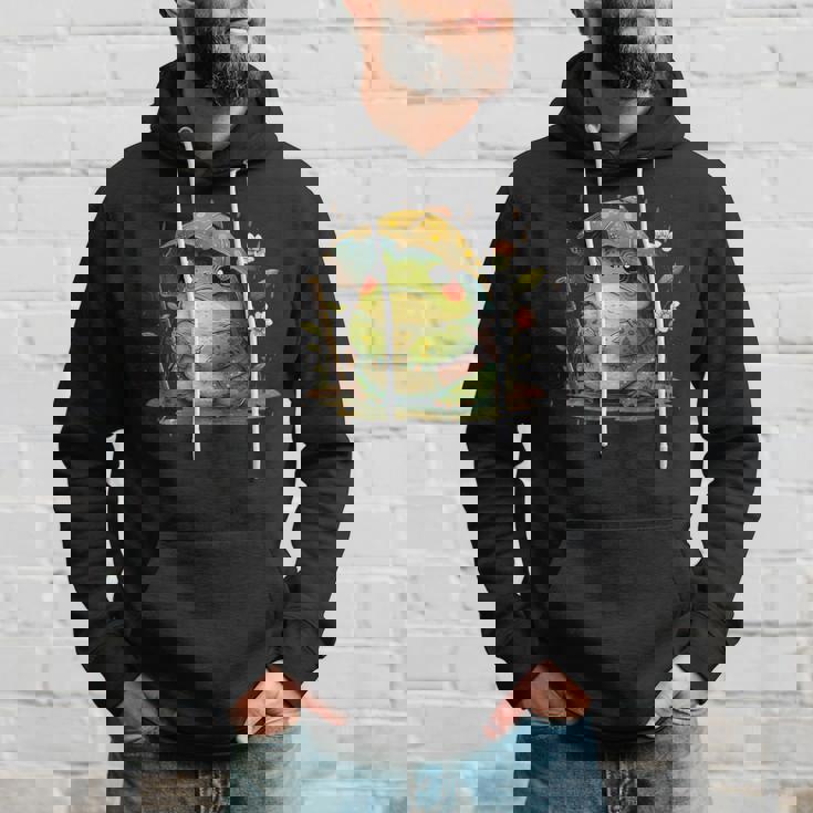 日本のかわいいコテージコアフロッグ 不機嫌な日本のカエル パーカー 彼への贈り物