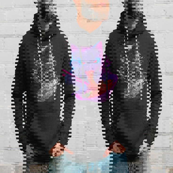 日本美術 ラーメン 猫 忍者 シンセウェーブ スタイル サムライキャット パーカー 彼への贈り物