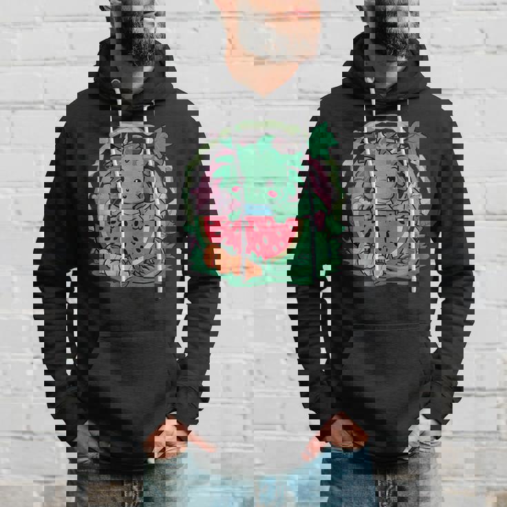 桃とスイカの漫画かわいいドラゴン パーカー 彼への贈り物