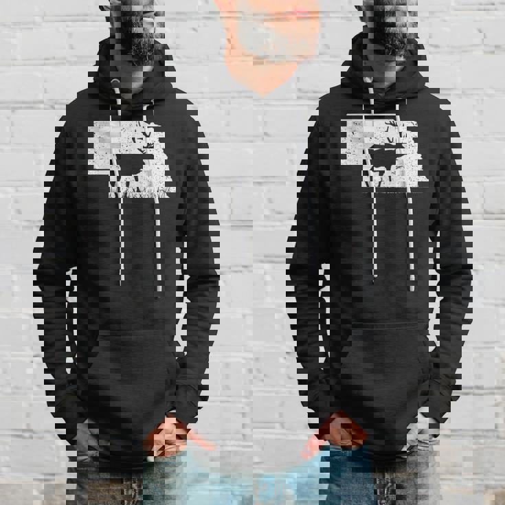 狩猟ヘラジカまたはワピティ ネブラスカ地図アートハンター パーカー 彼への贈り物