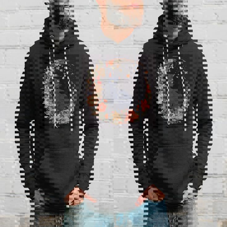 猫 月 花柄 グラフィック パーカー 彼への贈り物