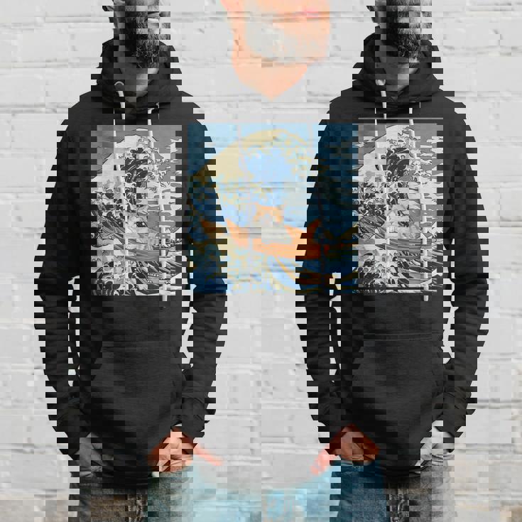 猫 葛飾北斎 神奈川沖浪裏 ネタ 冗談 ギャグ かわいい パーカー 彼への贈り物