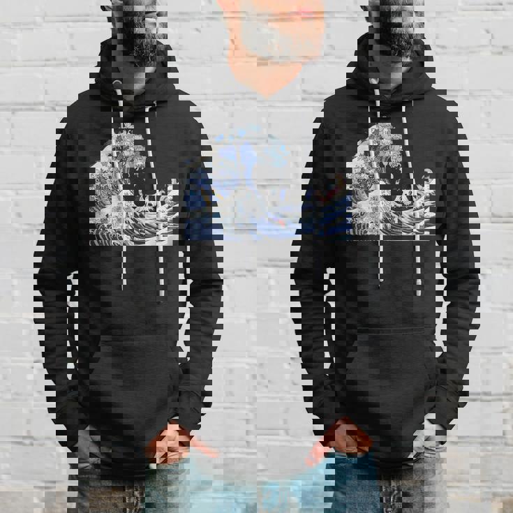 猫がサーフィンをする神奈川の大波 面白い猫の波 かわいい猫、猫好き、かわいい猫 パーカー 彼への贈り物