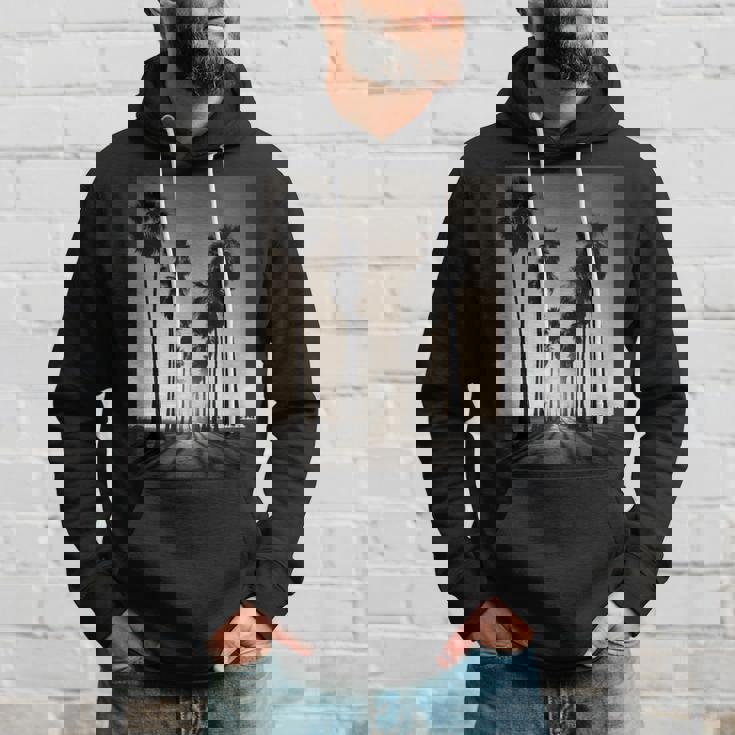 白黒写真 ヤシの木の夕日 ビンテージ写真 パーカー 彼への贈り物