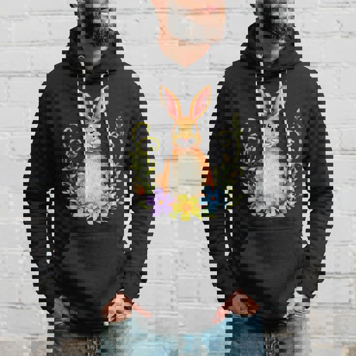 花と葉を持つ愛らしいウサギ 自然デザイン パーカー 彼への贈り物