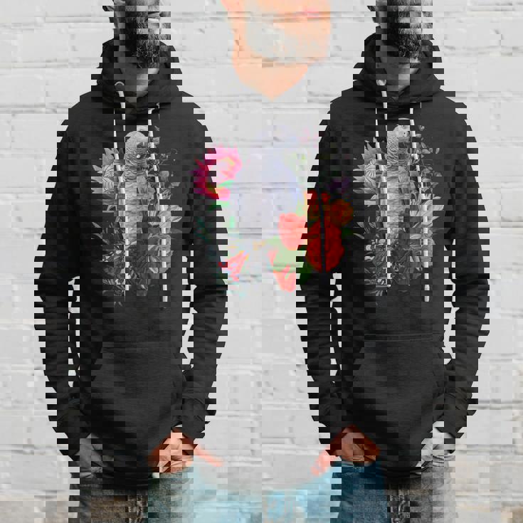 花と蝶とヨウム パーカー 彼への贈り物