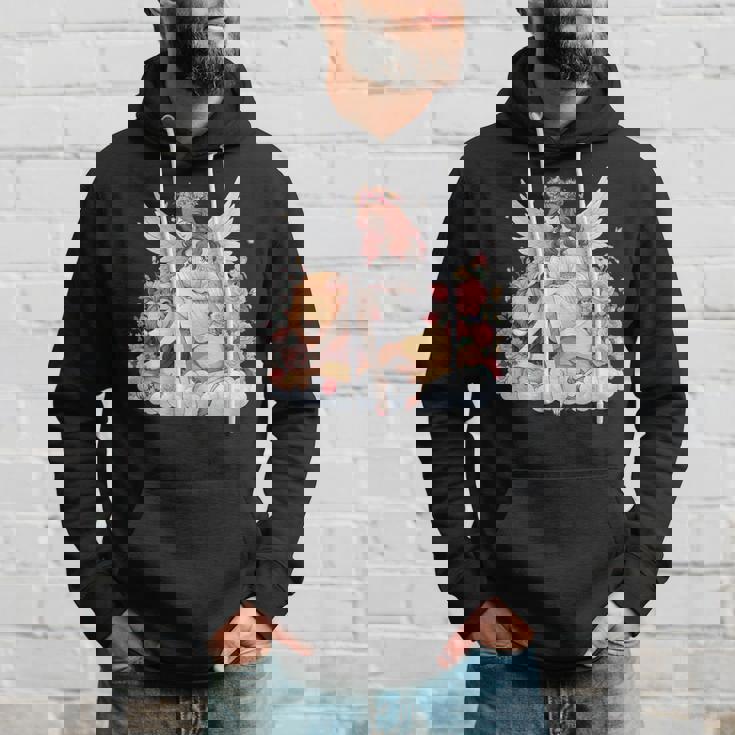 花に囲まれたライオンの天使 美しい天使 パーカー 彼への贈り物