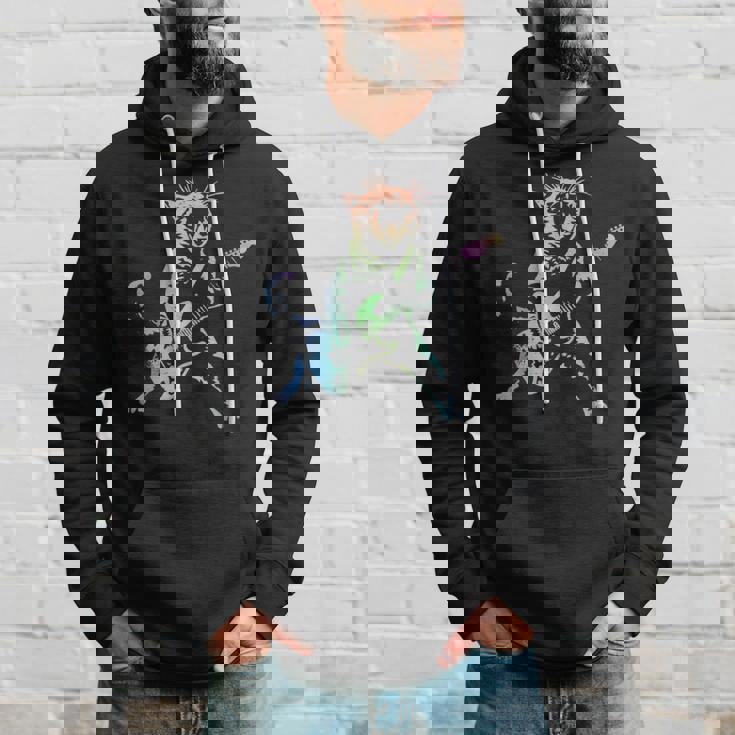 虹色グラデーションの猫のギターデザイン パーカー 彼への贈り物