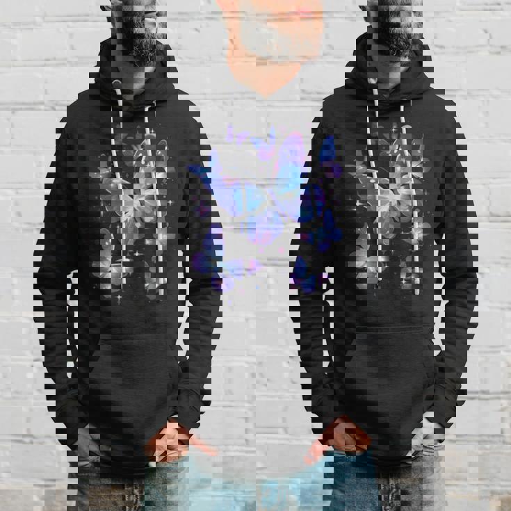 青と紫の模様の蝶たち 昆虫プリント パーカー 彼への贈り物