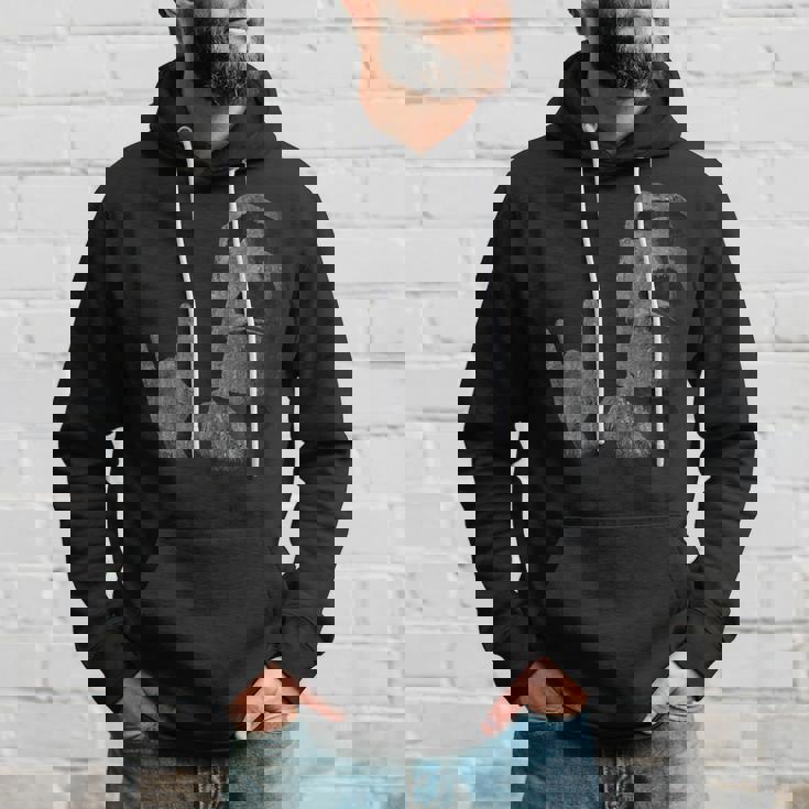 面白いイースター島のモアイ像のロッカーign Of The Horns パーカー 彼への贈り物