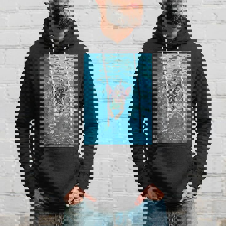 面白いボストンテリア プールで泳ぐ かわいい犬 ママ お父さん パーカー 彼への贈り物