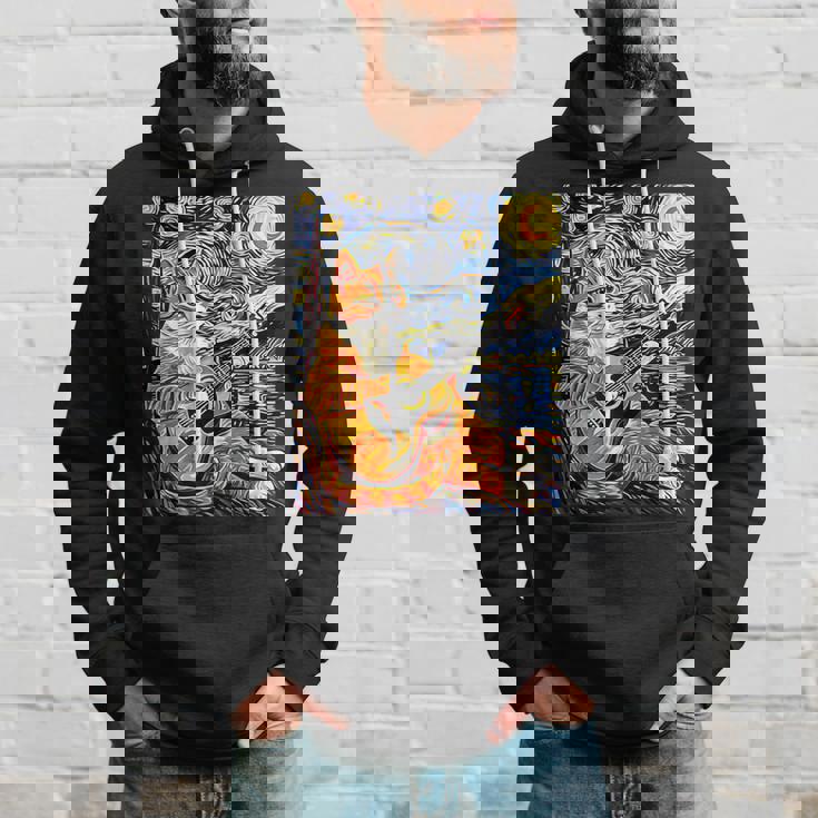 面白いレトロなデザインの猫がギターを弾く 星月夜 パーカー 彼への贈り物