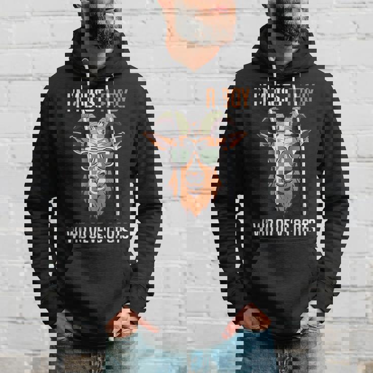 面白い農場の動物 ヤギ好き ただの少年 ヤギが大好きな人 パーカー 彼への贈り物