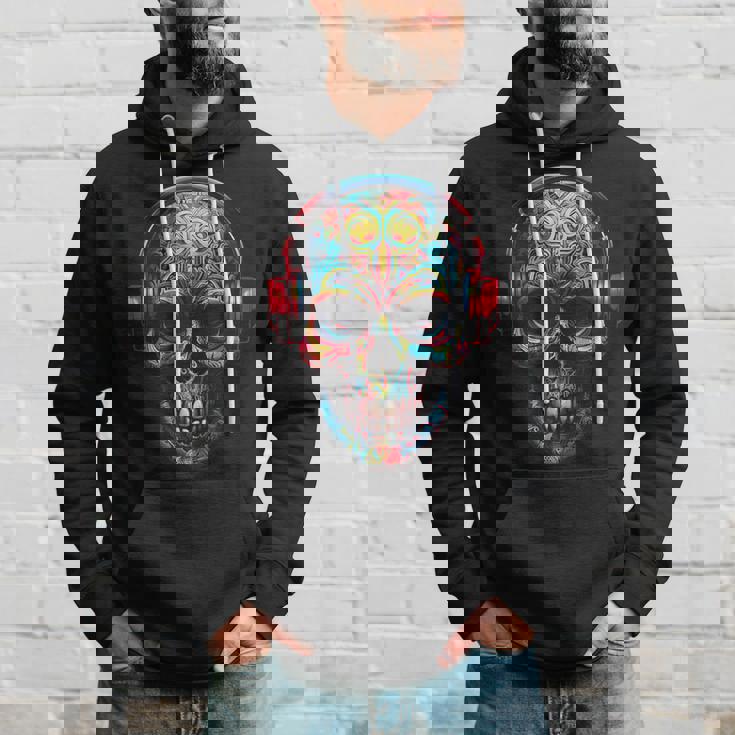 頭蓋骨アート曼荼羅ファンタジーカラフルなヘッドフォンモチーフの頭蓋骨 パーカー 彼への贈り物