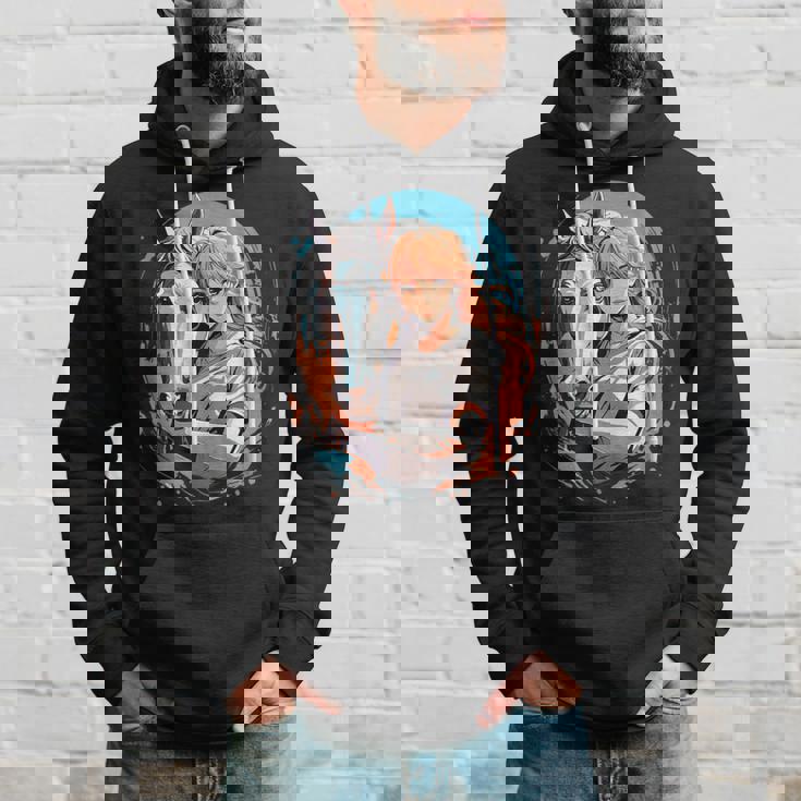 馬のファンのためのアニメガールの象徴的な乗馬デザイン。 パーカー 彼への贈り物