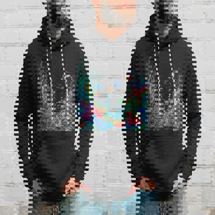 鮮やかなサンゴ礁海洋生物のシーン パーカー 彼への贈り物