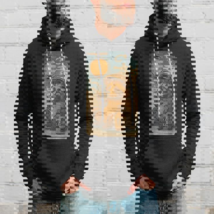 麦わら帽子をかぶったたぬき・酒・提灯・浮世絵風 パーカー 彼への贈り物