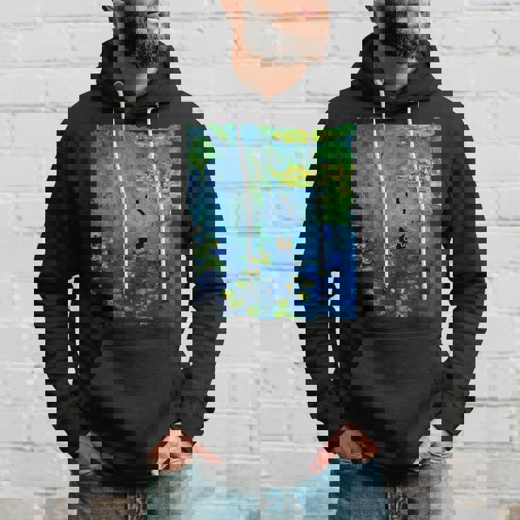 黒猫モネのスイレン絵画アート 猫好き パーカー 彼への贈り物