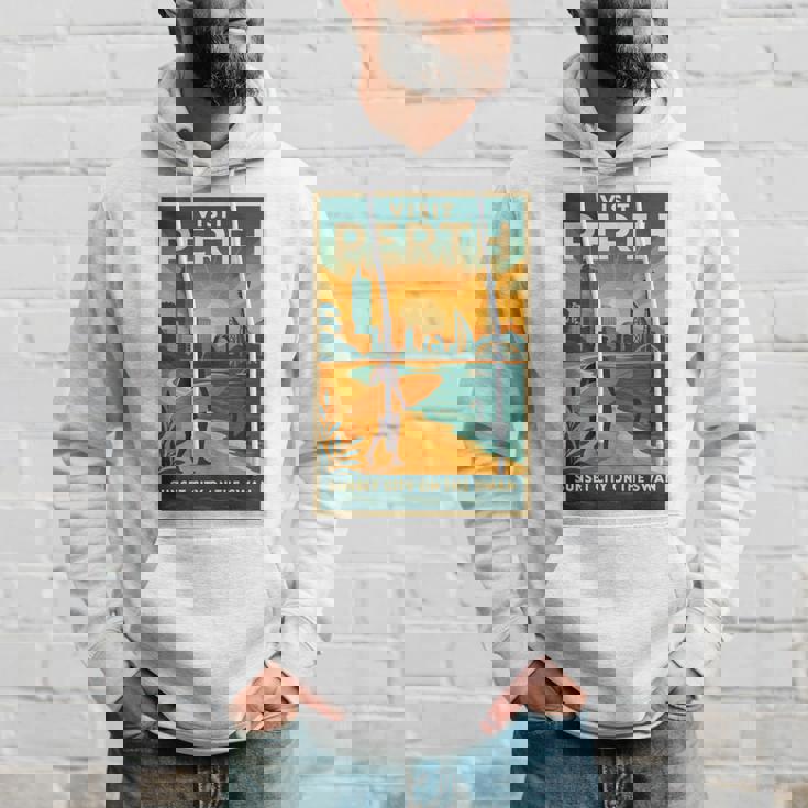 Perth Australia – ビンテージ旅行ポスタースタイル 長袖tシャツ パーカー 彼への贈り物