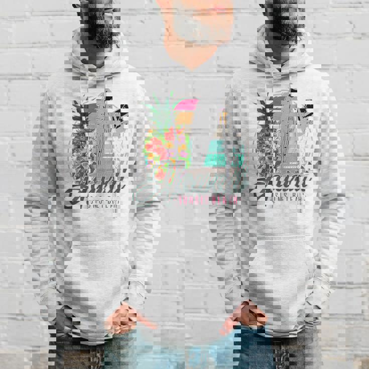 Sunset Beach Hawaii、サーフィンサーフボードレトロ、バックプリント パーカー 彼への贈り物