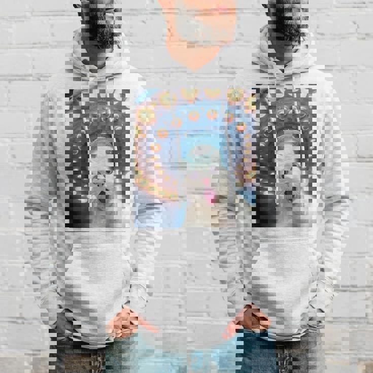 Ufo エイリアンフライングソーサー付き面白い白猫愛好家セルフィー 長袖tシャツ パーカー 彼への贈り物