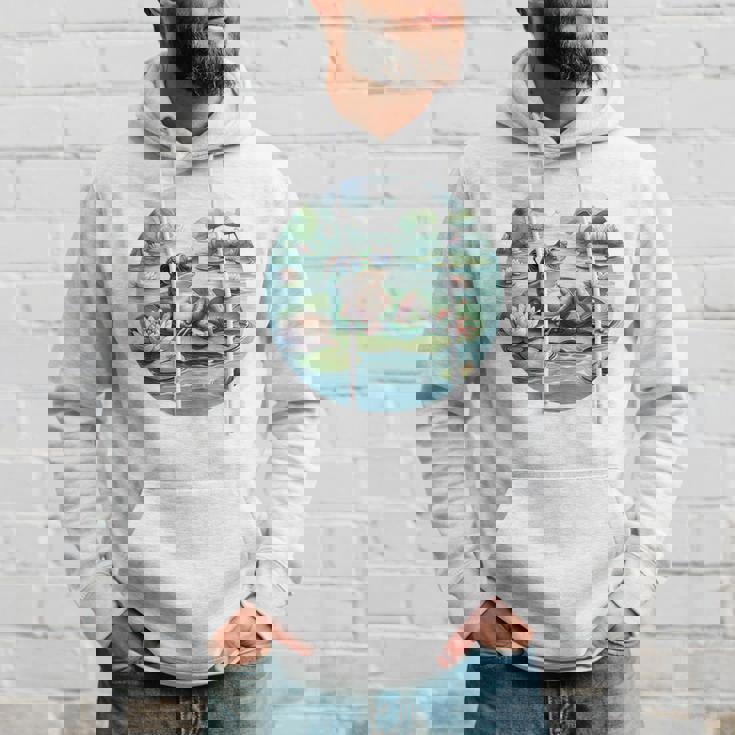 「池でリラックス」 – スイレンの上にサングラスをかけたカエル パーカー 彼への贈り物