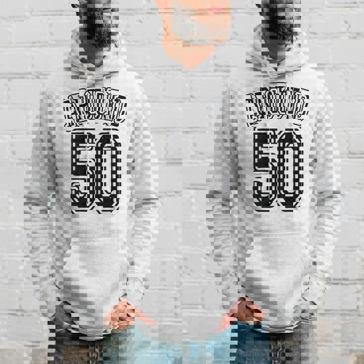 【バックプリント・背中側】Around 50 アラフィフ（五十歳 50才）ユニフォーム風 50代 誕生日プレゼント 面白 パーカー 彼への贈り物