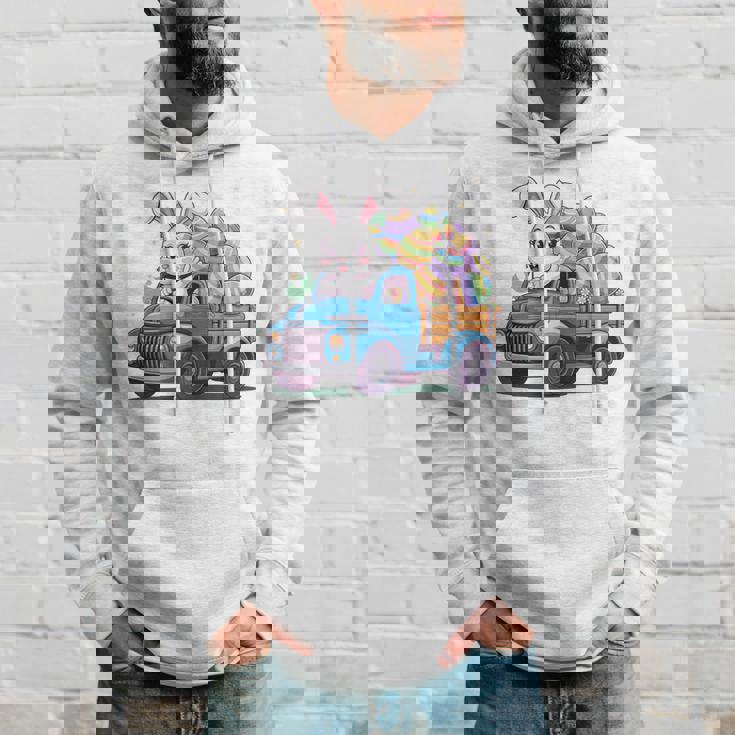 イースタートラッカー-面白いイースターバニーボーイズイースターネストトラック 長袖tシャツ パーカー 彼への贈り物