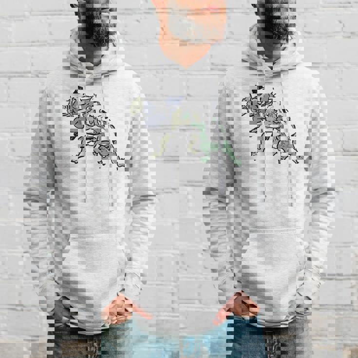 カエル 相撲 伝統 浮世絵 のようなカエルイラスト かわいい 渋かっこいい ワンポイント パーカー 彼への贈り物