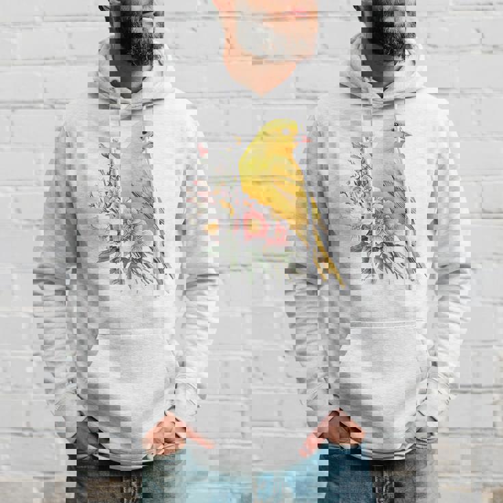 カナリアの鳥好き、ピンクの花のかわいい鳥、自然。 パーカー 彼への贈り物