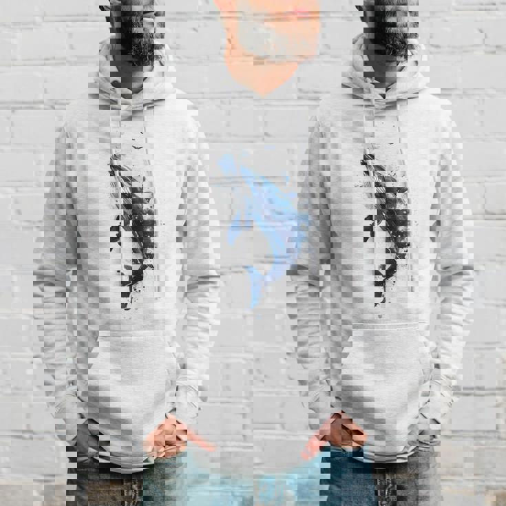 クジラ 水彩 海洋 動物 海の生物 青くじら デザイン パーカー 彼への贈り物