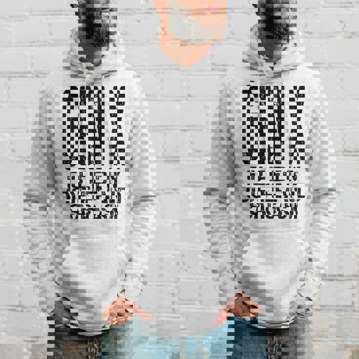 コーヒーと皮肉なユーモアに刺激された面白いジェネレーションx Gen X パーカー 彼への贈り物