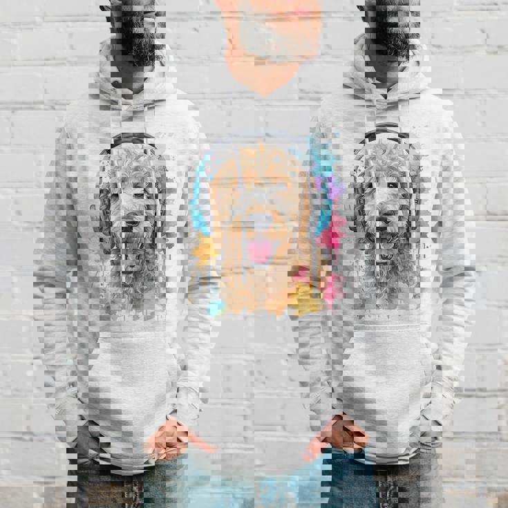 ゴールデンドゥードル、ヘッドフォン、犬、動物プリント パーカー 彼への贈り物