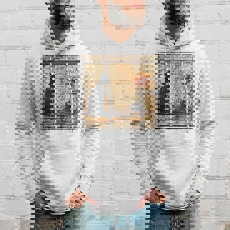 サンセット ピラミッド パピルス スクロール 砂漠 エジプトアート 猫 長袖tシャツ パーカー 彼への贈り物