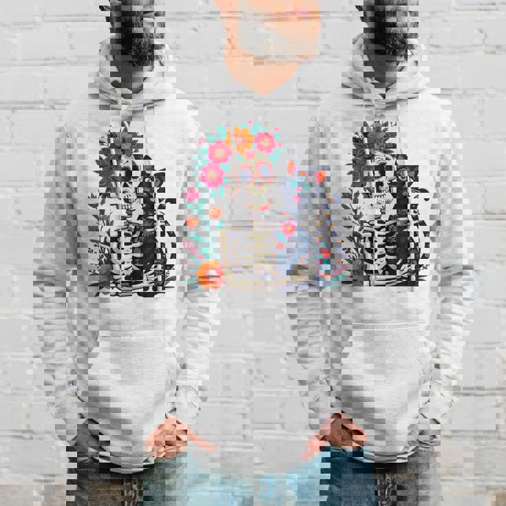 スケルトン ハグ 猫 シュガー スカル Día Los Muertos ハロウィン パーカー 彼への贈り物